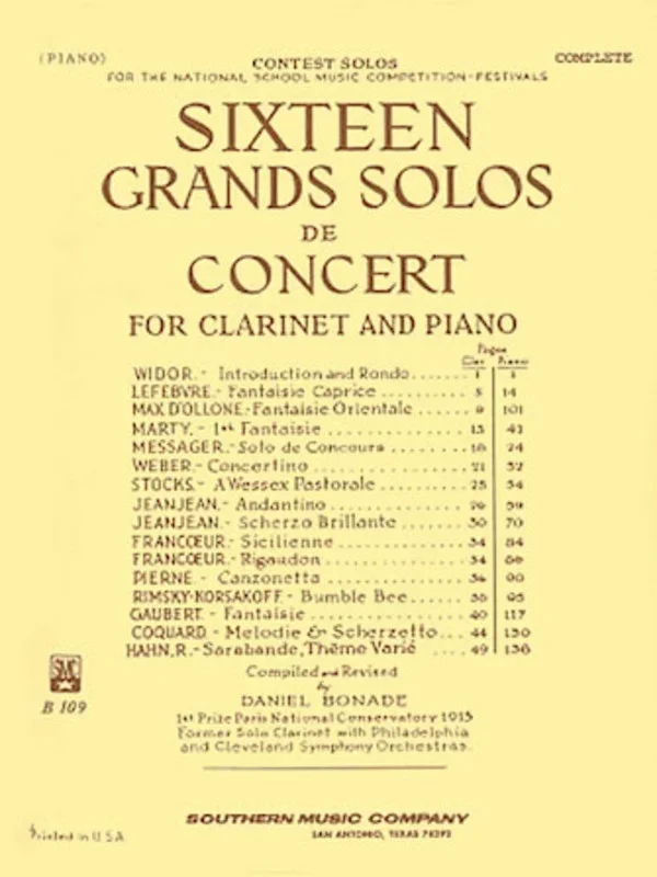 16 Grand Solos De Concert For Clarinet/Piano