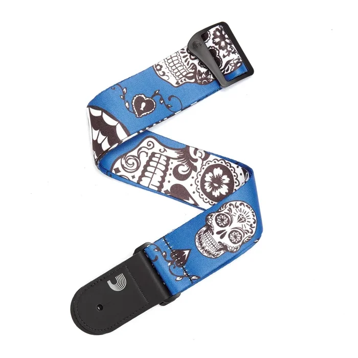 2 Inch Woven Guitar Strap, Sugar Skulls – Blue, by D’Addario