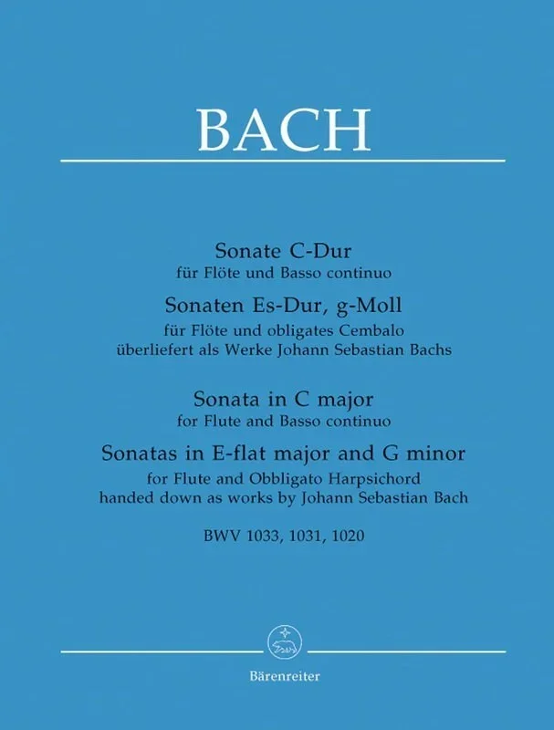 3 Flute Sonatas Bwv 1020 1031 1033 Flute/Piano (Softcover Book) Urtext Edition Book