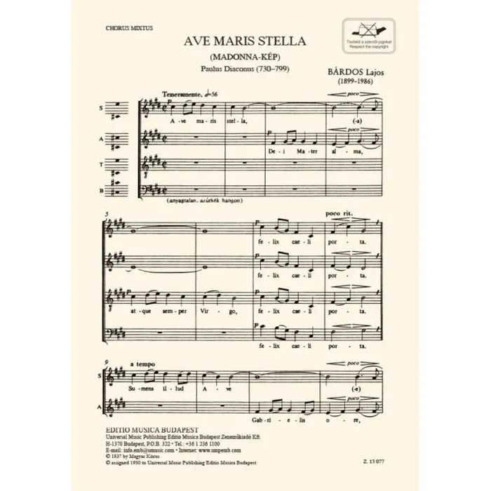 Bárdos, Lajos – Ave maris stella
