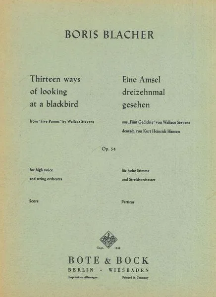 Blacher: 13 Ways of Looking at a Blackbird, Op. 54