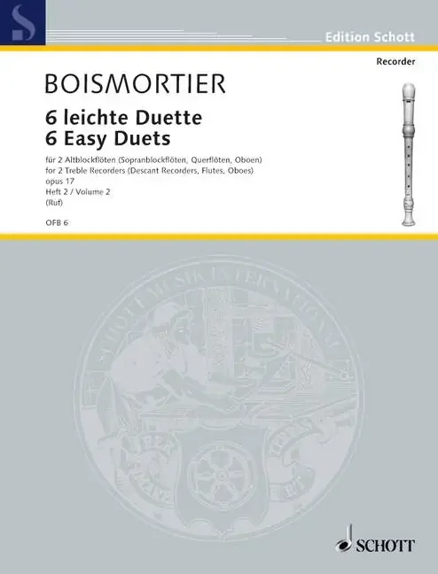 Boismortier 6 Easy Duets for 2 Treble Recorders, Vol. 2