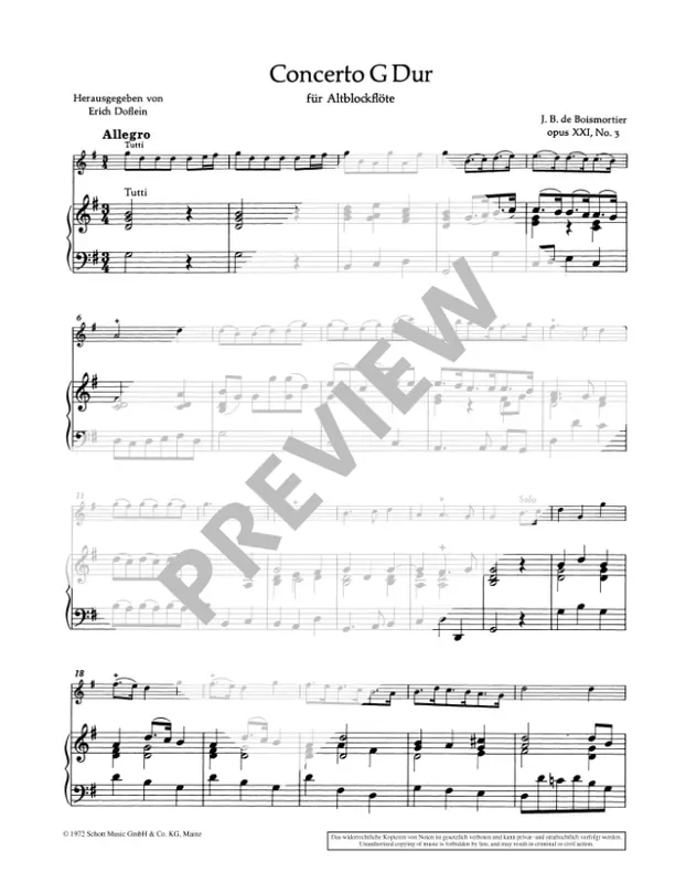 Boismortier Concerto in G Major for Treble Recorder and Continuo