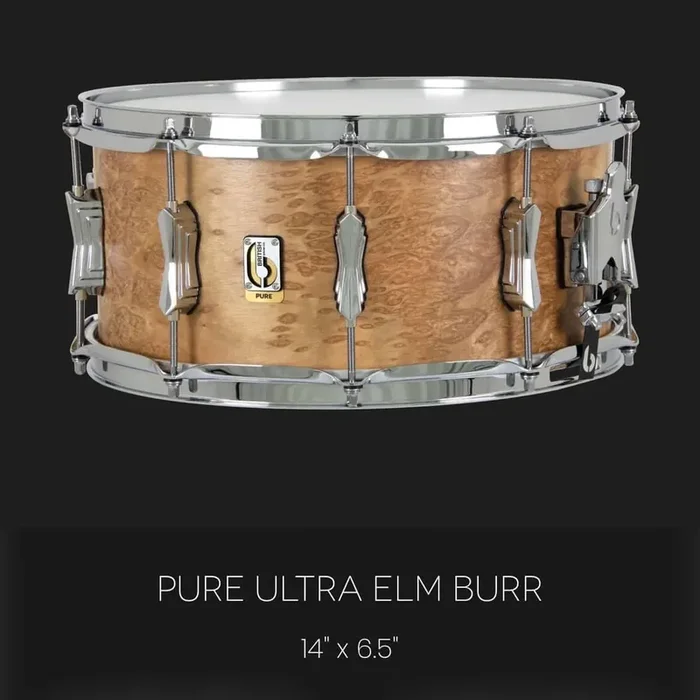 British Drum Company Founders Reserve Pure Series Snare Drum Elm Burr 14×6.5″