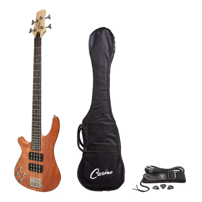 Casino ’24 Series’ Left Handed Mahogany Tune-Style Electric Bass Guitar Set (Natural Gloss)