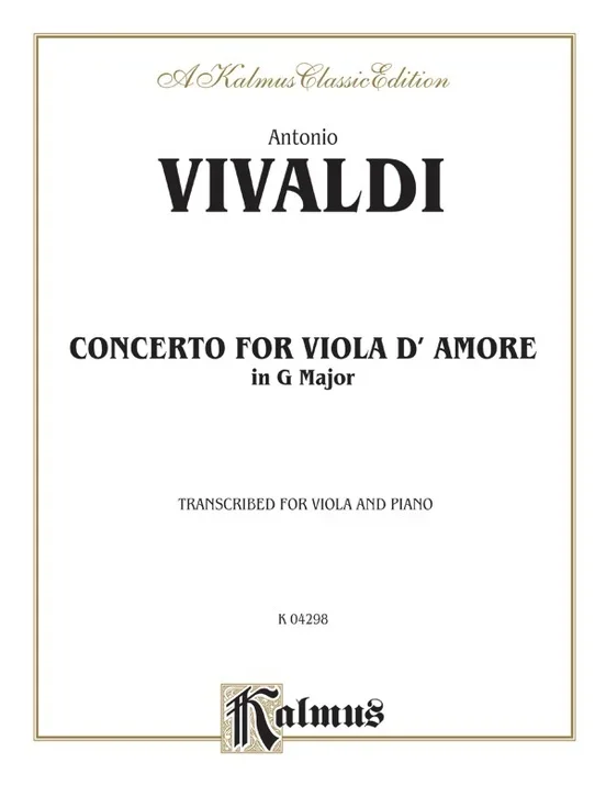 Concerto G For Viola Damore Viola/Piano