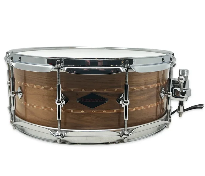 Craviotto Custom Shop Light Walnut 14 ” x 5.5 ” Snare Drum w/ Double Cherry In-Lay Boutique Collection 45′ Edges