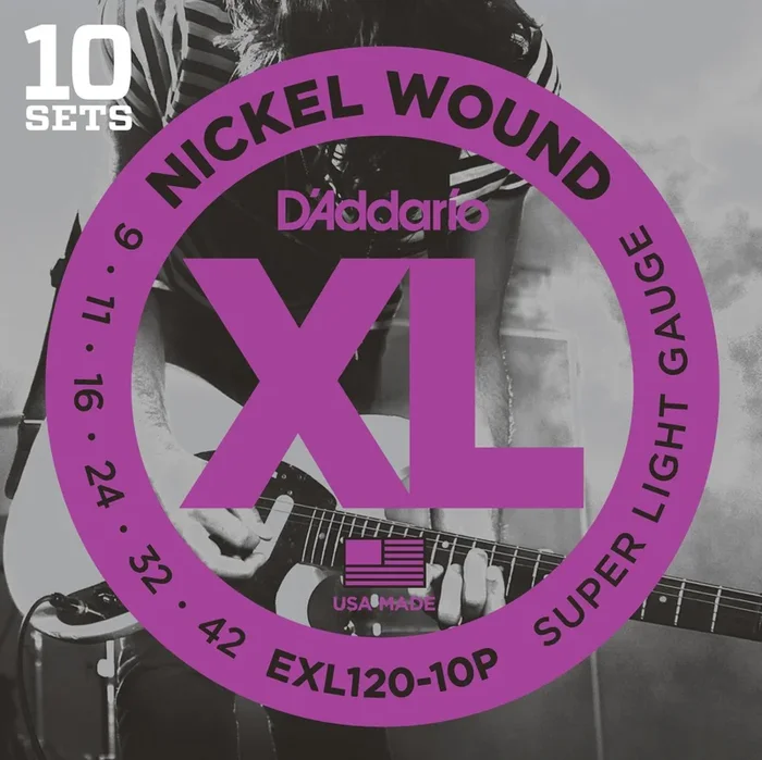 D’Addario EXL120-10P Nickel Wound Electric Guitar Strings, Super Light, 9-42, 10 Sets