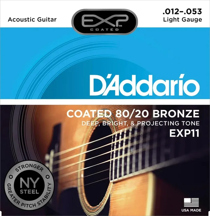 D’Addario EXP11 Coated Acoustic Guitar Strings, 80-20, Light, 12-53