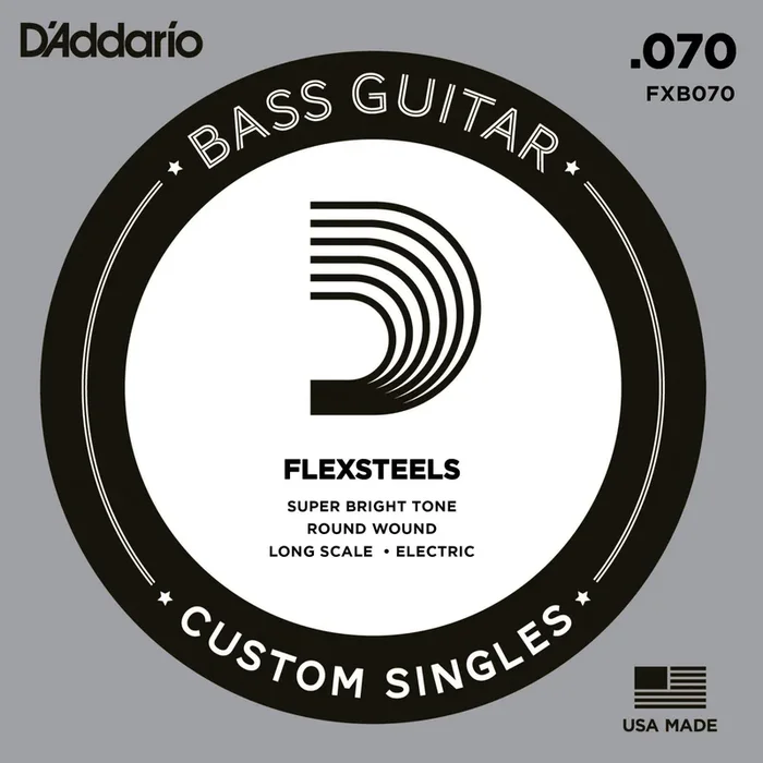 D’Addario FXB070 FlexSteels Bass Guitar Single String, Long Scale, .070