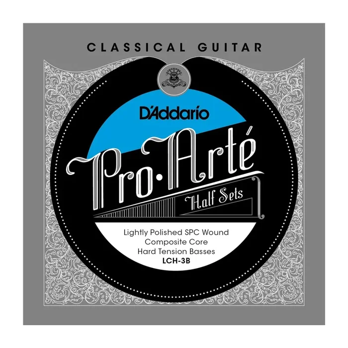 D’Addario LCH-3B Pro-Arte Lightly Polished Silver Plated Copper on Composite Core Classical Guitar Half Set, Hard Tension