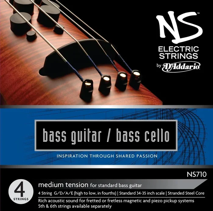 D’Addario NS Electric Bass/Cello String Set, 4/4 Scale, Medium Tension
