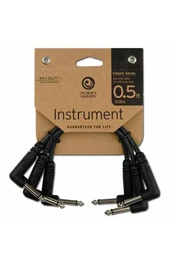 D’Addario Planet Waves Patch Cable – Classic Series – 6″ Angled – Black – 3 Pack