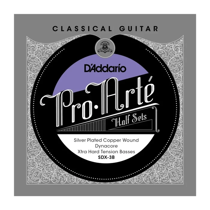 D’Addario SDX-3B Pro-Arte Silver Plated Copper on Composite Dynacore Classical Guitar Half Set, Extra Hard Tension