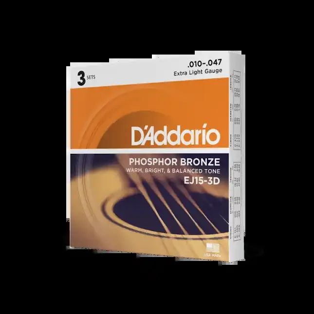 D‘Addario 10-47 – Extra Light Phosphor Bronze Acoustic Guitar Strings – 3-Pack