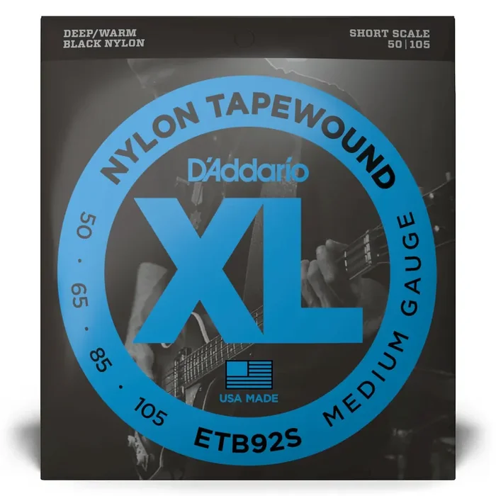 D‘Addario Black Nylon Tapewound 50-105 Bass Guitar Strings, Short Scale [ETB92S]