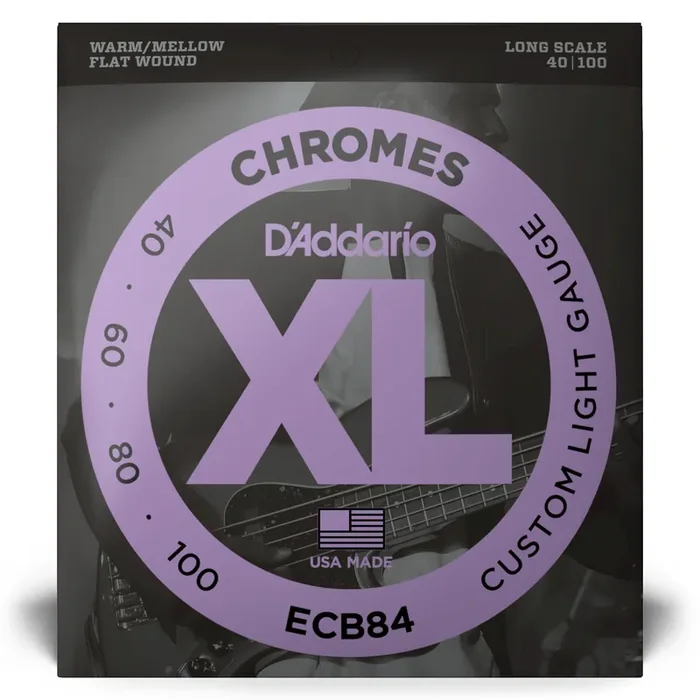 D‘Addario Chromes 40-100 Stainless Steel Flatwound Bass Guitar Strings, Long Scale [ECB84]