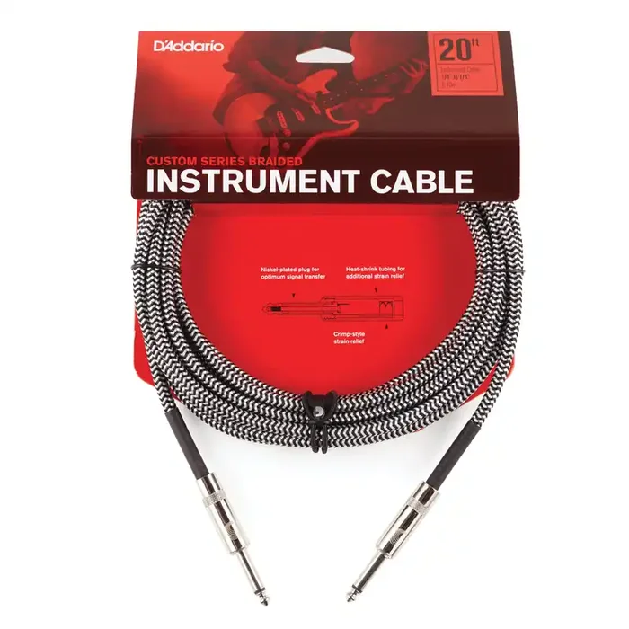 D‘Addario Custom Series Braided Instrument Cable, Grey, 20‘