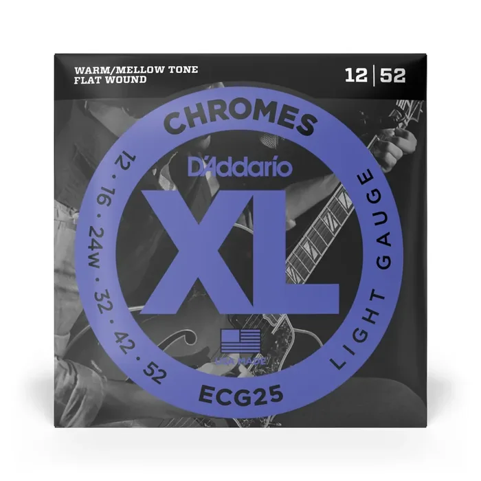D‘Addario ECG25 Flatwound Chromes Steel 12-52 Electric Guitar Strings, Light