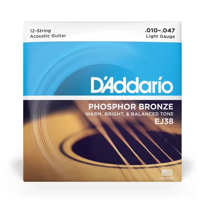 D‘Addario EJ38 Phosphor Bronze 12-String 10-47 Acoustic Guitar Strings, Light