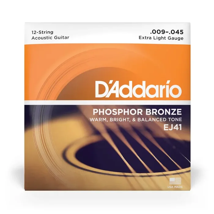 D‘Addario EJ41 Phosphor Bronze 12-String 9-45 Acoustic Guitar Strings, Extra Light