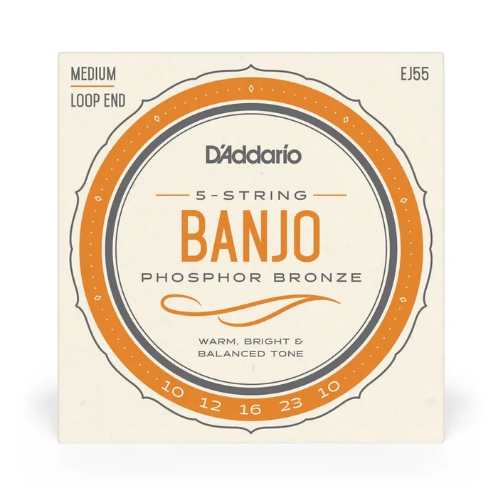 D‘Addario EJ55 5-String Banjo Strings, Phosphor Bronze Wound, Loop End, 10-23 Medium