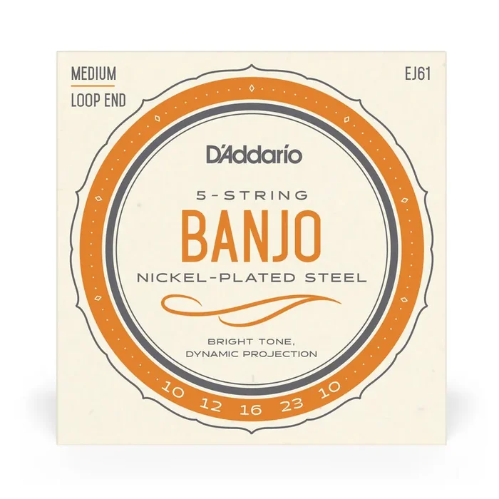 D‘Addario EJ61 5-String Banjo Nickel Wound Loop End Strings – 10-23 Medium