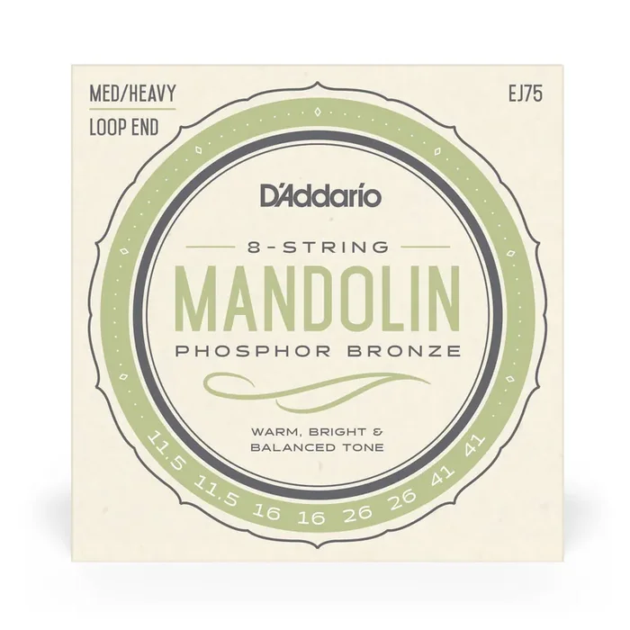 D‘Addario EJ75 Mandolin Strings, Phosphor Bronze Wound, Loop End, 11.5-41 Medium-Heavy