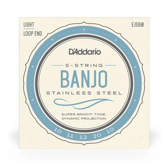 D‘Addario EJS60 5-String Banjo, Stainless Steel Wound, Loop End, 10-20 Light