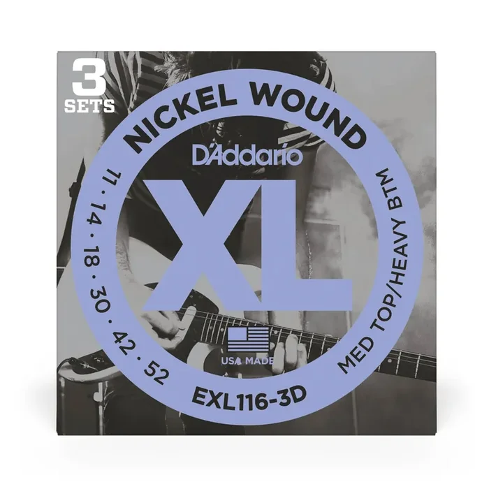 D‘Addario EXL116-3D Nickel Wound 11-52 Electric Guitar Strings, Medium-Heavy, 3-Pack