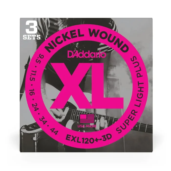 D‘Addario EXL120+-3D Nickel Wound 9.5-44 Electric Guitar Strings, 3-Pack