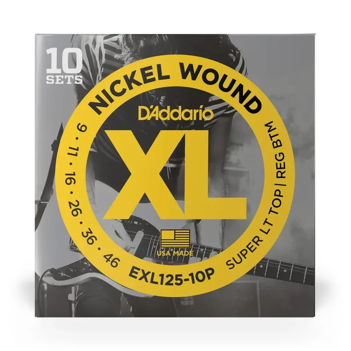 D‘Addario EXL125-10P Nickel Wound 9-46 Electric Guitar Strings, Custom Light, 10-Pack