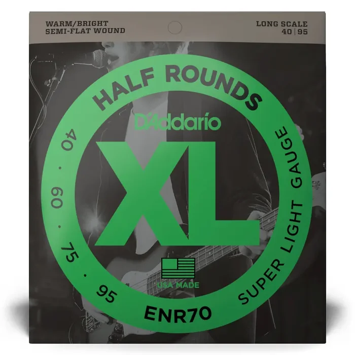 D‘Addario Half Round Pure Nickel 40-95 Bass Guitar Strings, Long Scale [ENR70]