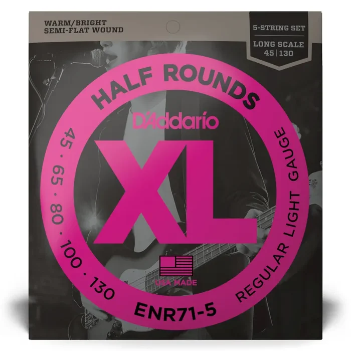 D‘Addario Half Round Pure Nickel 45-130 5-String Bass Guitar Strings, Long Scale [ENR71-5]