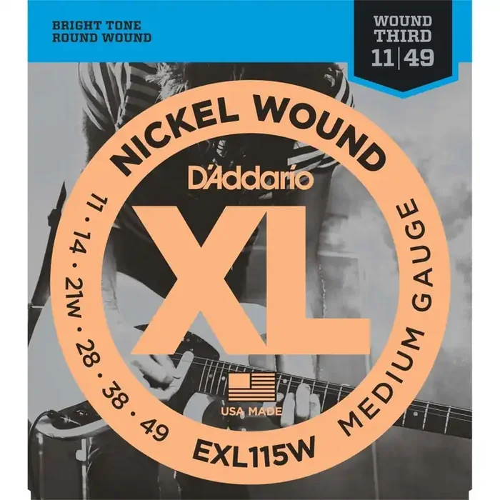 D‘Addario Nickel Wound Electric Guitar Strings, EXL115W Medium/Blues-Jazz Rock, Wound 3rd, 11-49