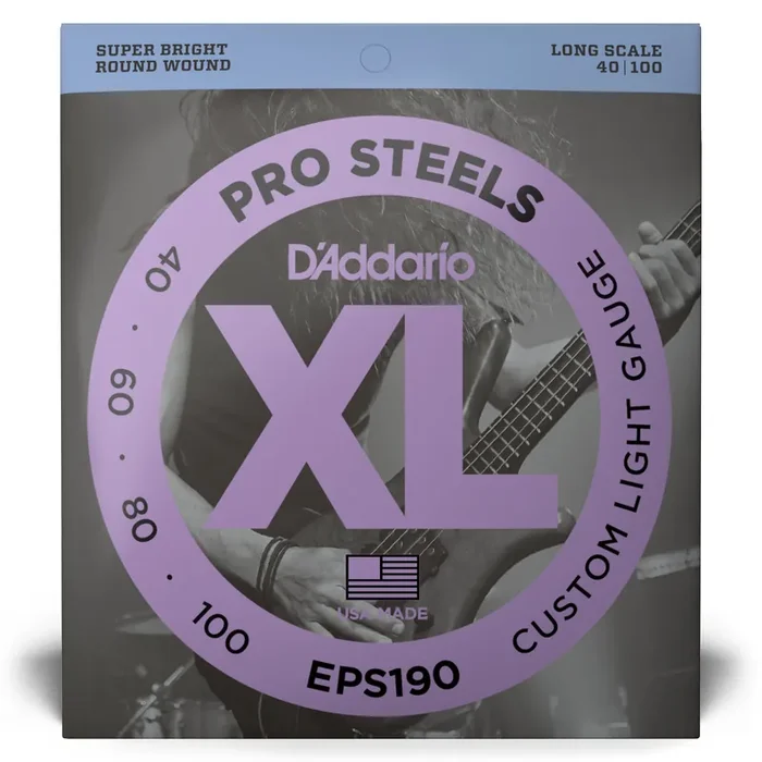 D‘Addario Pro Steels Stainless Steel 40-100 Bass Guitar Strings, Long Scale [EPS190]