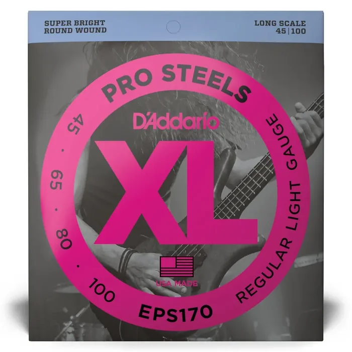 D‘Addario Pro Steels Stainless Steel 45-100 Bass Guitar Strings, Long Scale [EPS170]