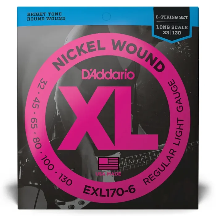 D‘Addario XL-Series Nickel Wound 32-130 6-String Bass Guitar Strings, Long Scale [EXL170-6]