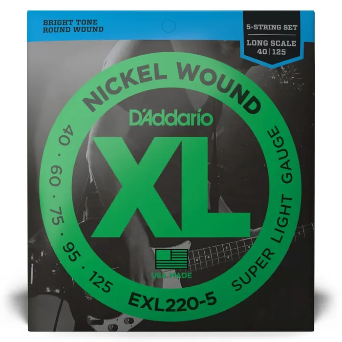 D‘Addario XL-Series Nickel Wound 40-125 5-String Bass Guitar Strings, Long Scale [EXL220-5]