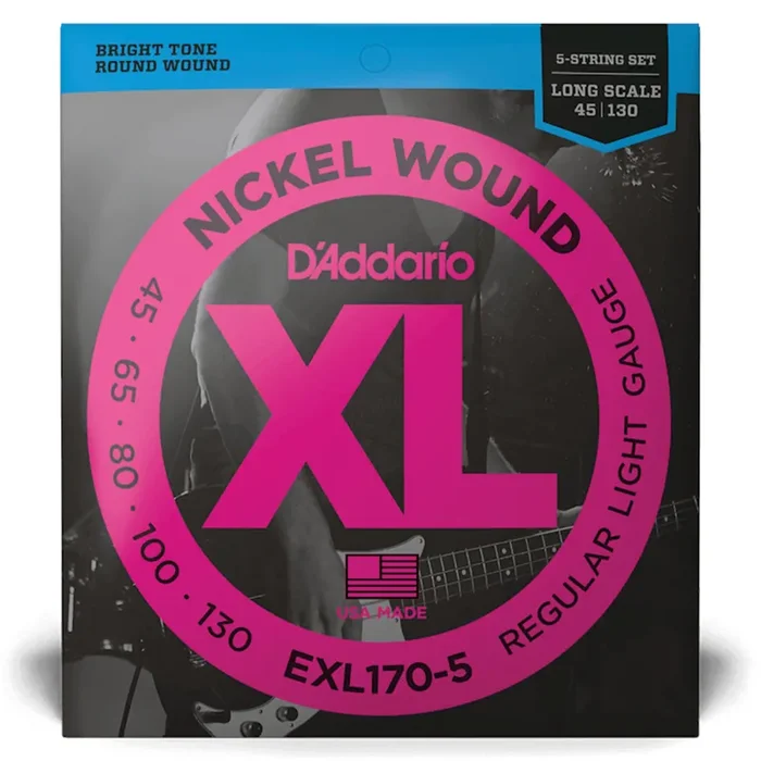D‘Addario XL-Series Nickel Wound 45-130 5-String Bass Guitar Strings, Long Scale [EXL170-5]