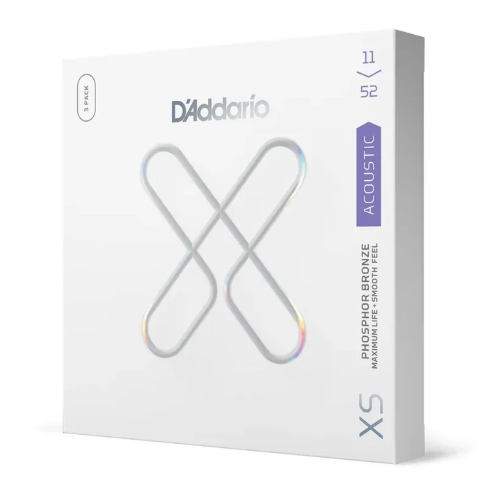 D‘Addario XS Phosphor Bronze 11-52 Custom Light Coated Acoustic Guitar Strings, 3-Pack