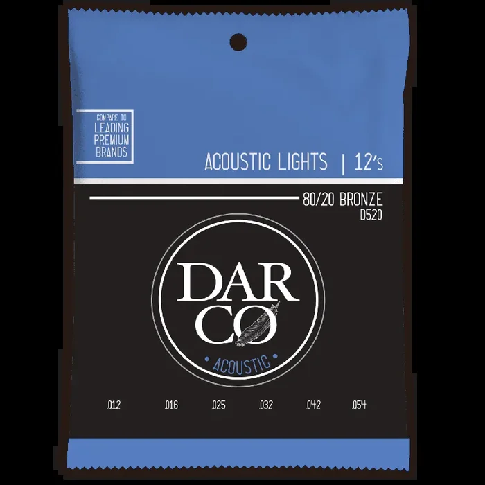 Darco 80/20 Bronze 12-54 Acoustic Guitar Strings, Light