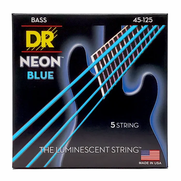 DR Hi-Def Neon Blue 5-String Medium Bass Strings 45-125 with K3 Coating