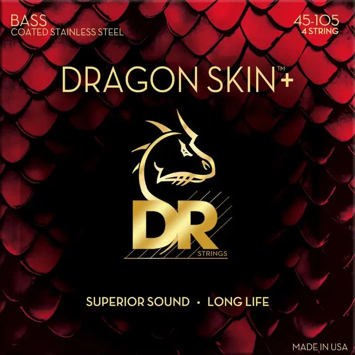 DR Strings Dragon Skin+ Coated Stainless Steel 4 String Bass Set 45-105 gauge (Long Scale)