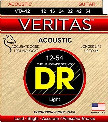 DR Strings Veritas Perfect Pitch Light Acoustic Guitar Strings 12-54 VTA-12