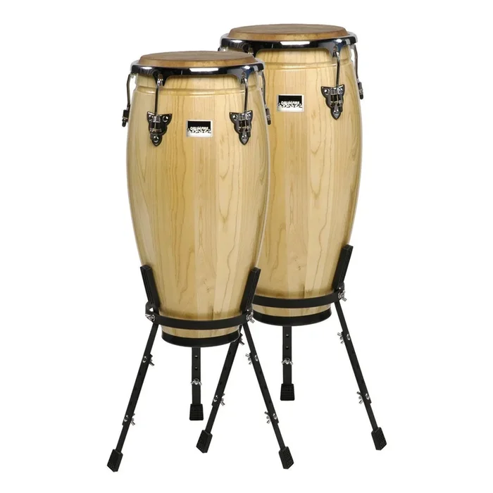 Drumfire 11″ and 12″ Wood Congas with Basket Style Stands (Natural Gloss)