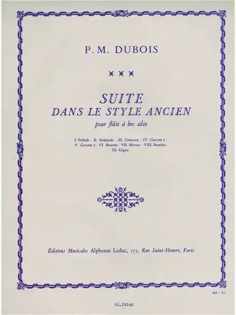 Dubois Suite in the Old Style for Alto Recorder Solo