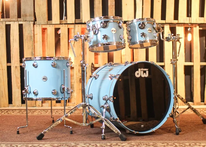DW Collector’s Maple Mahogany Solid Sky Blue Drum Set – 22,10,12,16 – SO#1288922