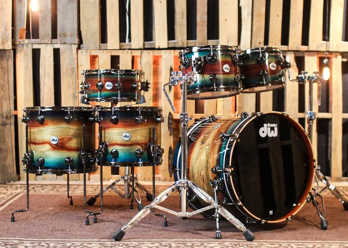 DW Collector’s SonicPly Royal Blue Burst over Horizontal Padauk Drum Set – 22,10,12,14,16,14sn – SO#1391943