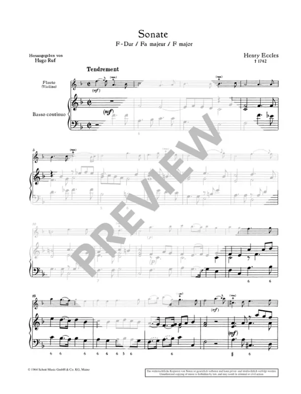 Eccles Sonata in F Major for Treble Recorder and Continuo